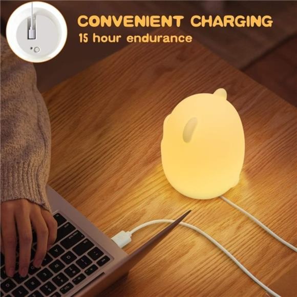 LED Nursery Night Lights for Kids -USB Rechargeable Cute Animal Silicone Lamps - Picture 5 of 6